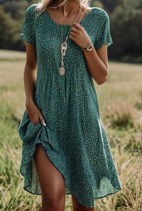 Chic Midi-Kleid in Grün - Perfekt für den Herbst, mit Polka Dot Muster