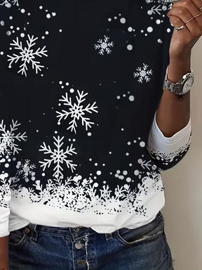 Schwarzes Winter Longsleeve mit Schneeflocken Print Cozy Top