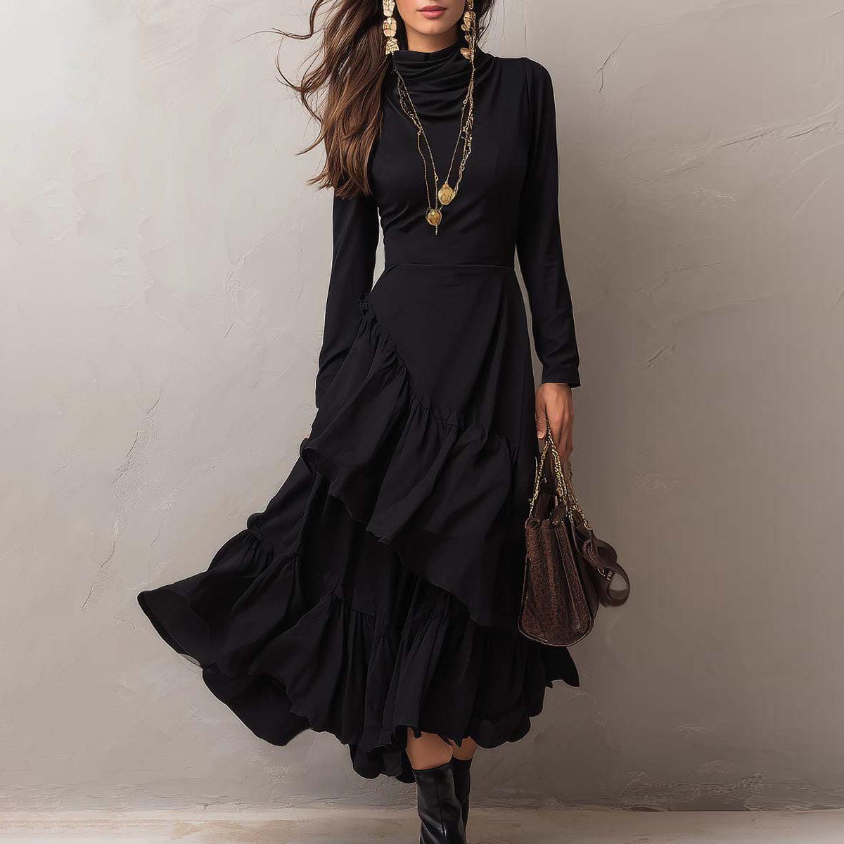 Elegantes Schwarzes Midi-Kleid - Winterliches Allround-Talent für jeden Anlass