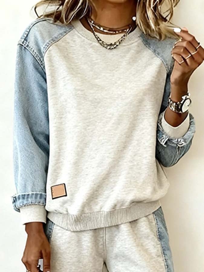 Winter Damen Denim Lounge Set kuscheliger Boho Anzug