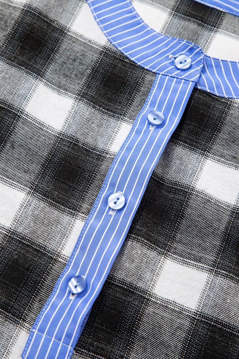 Winter Longsleeve Karo Shirt Schwarz Weiß mit blauem Akzent