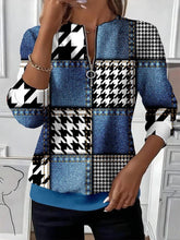 Damen Winter Sweatshirt Hahnentritt Colorblock Kuschelpullover