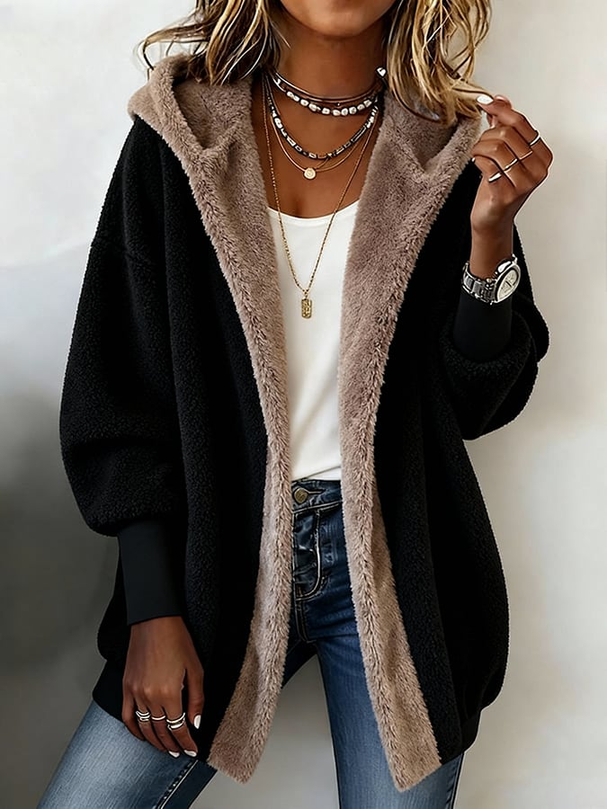 Winterlicher Luxus: Baggy Faux Fur Hooded Cardigan - Kuschelig & Stilsicher