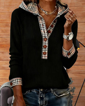 Herbstlicher Black Check Trim Sweatshirt - Kuschelig & Stilsicher