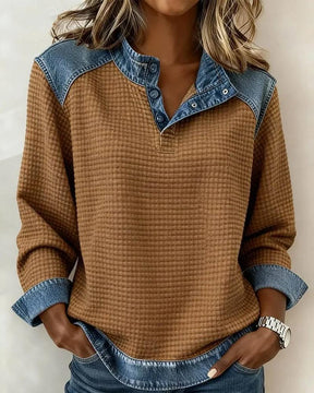 Winter Longsleeve Braun mit Denim-Details – Streetstyle Warm