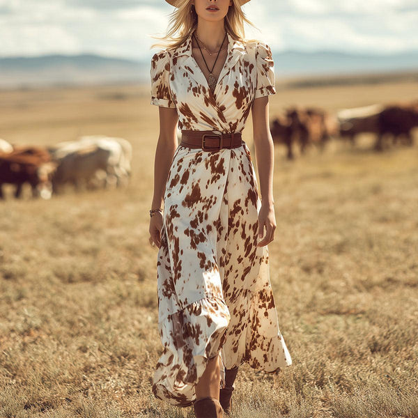 Herbstsfrisch & Chic: Trendy Collared Maxi-Kleid mit Kurzarm & Blumenmuster