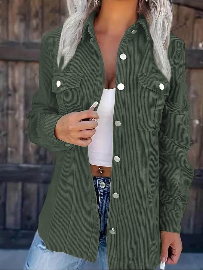 Winter Cordjacke Damen dunkelgrün warm casual chic