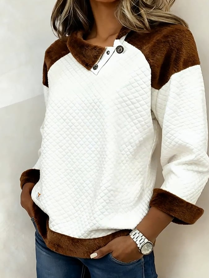 Winterliches Casual-Top mit Color Block Design und Langarm für Eleganz & Komfort