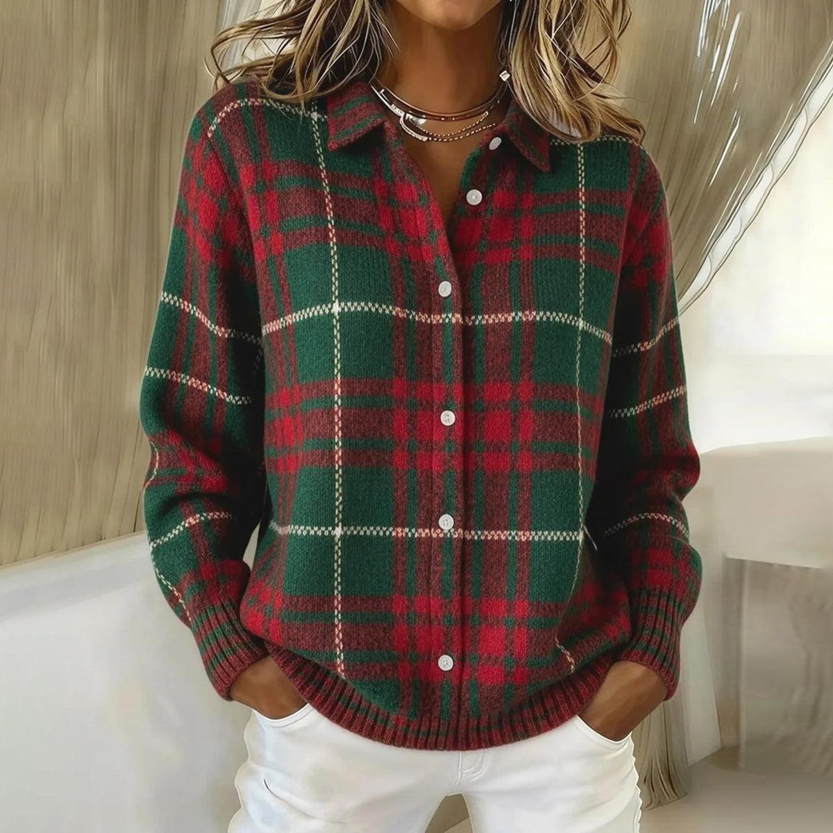 Herbstlicher Grüner Karo-Strickcardigan: Stil trifft Komfort