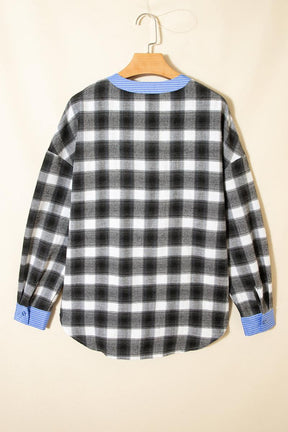 Winter Longsleeve Karo Shirt Schwarz Weiß mit blauem Akzent