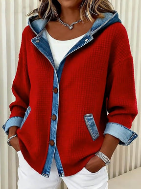 Winter Damen Kapuzenjacke rot denimlook warm & casual