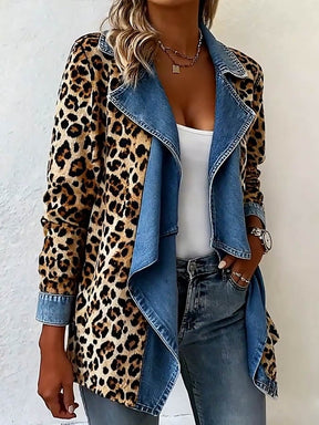 Winter Leopard Print Jacket – warme Denim Damenjacke