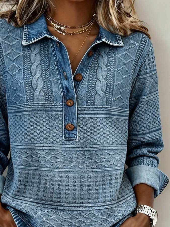 Damen Winter Sweatshirt Denim-Look Pullover casual warm