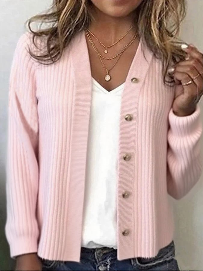 Stilvoller Sweet Pink V-Neck Long Sleeve Cardigan - Perfekt für den Herbst