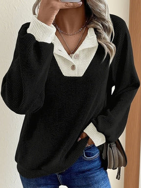 Kuscheliger Damen Colorblock Winterpullover V-Neck Casual
