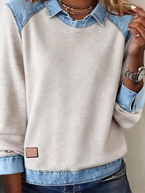 Winter Damen Sweatshirt mit Denim Kragen – Cozy & Stylish