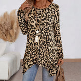 Wild Leopard Round Neck Top - Modischer Herbstsbegleiter mit Leopardenprint