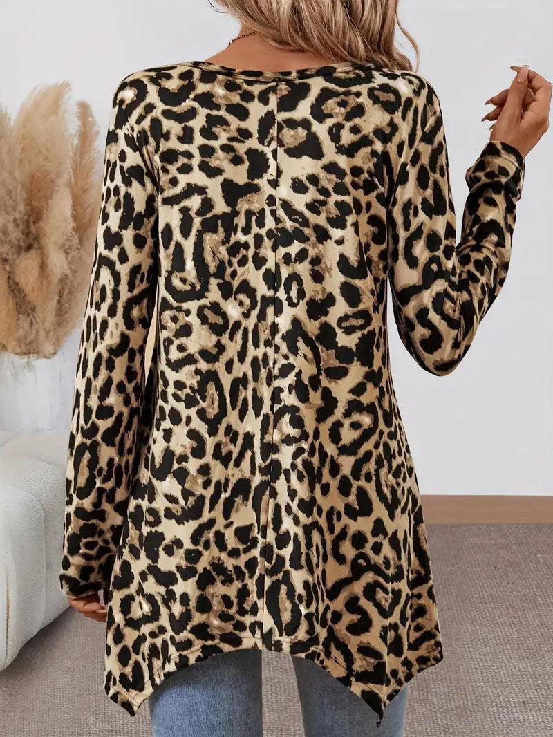 Wild Leopard Round Neck Top - Modischer Herbstsbegleiter mit Leopardenprint