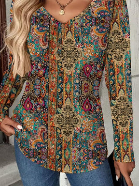 Boho Winter Longsleeve – warmes Ethno Shirt in Türkis