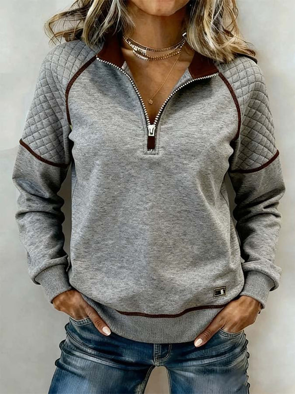 Damen Winter Colorblock Fleece Pullover mit Stehkragen