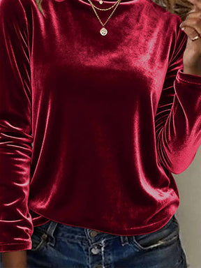 Weinrotes Samtshirt Winterglanz mit Stehkragen, festlich warm