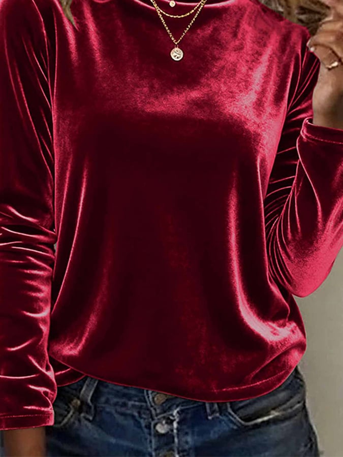 Weinrotes Samtshirt Winterglanz mit Stehkragen, festlich warm