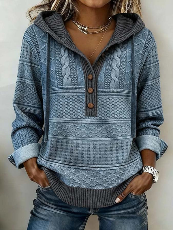 Damen Winter Hoodie Colorblock Blau Grau kuschelig warm