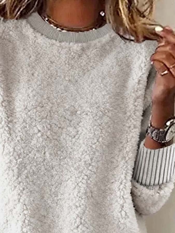 Winter Kuschel Sweatshirt Damen mit Teddy-Fleece Kragen
