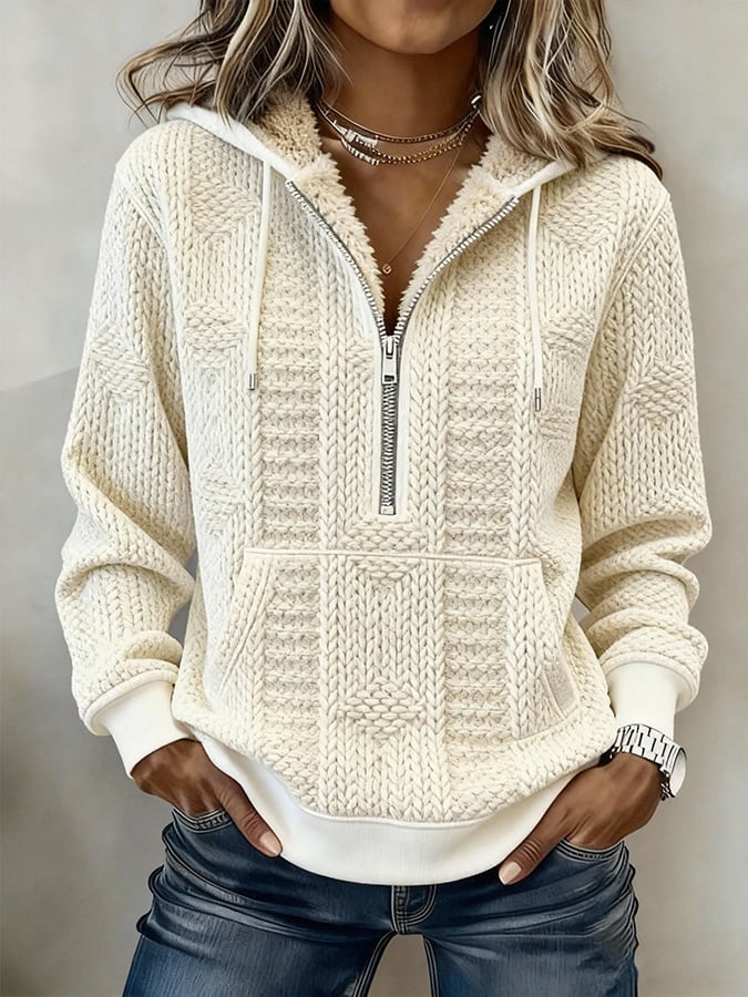 Kuscheliges Damen Winter Hoodie Sweatshirt in Creme