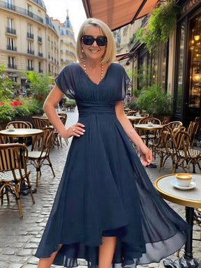 Herbstshaftes Midi-Kleid mit Kurzarm – Vielseitig & Komfortabel