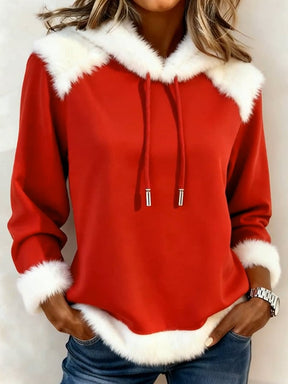 Damen Winter Hoodie rot weiß kuscheliger Weihnachts Pullover