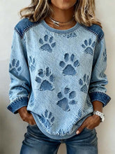 Winter Damen Sweatshirt Denim Look mit Pfotenprint kuschelig