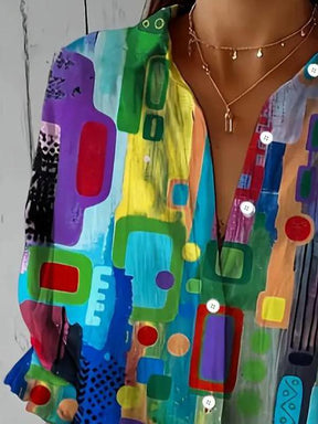 Buntes Winter Blusenshirt mit Kunstprint und langen Ärmeln