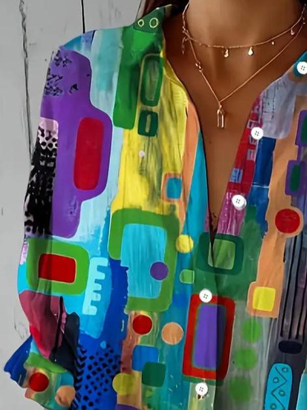 Buntes Winter Blusenshirt mit Kunstprint und langen Ärmeln