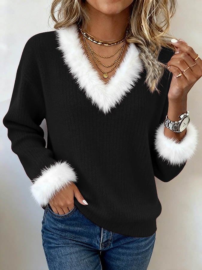 Winter Christmas Top Rot mit Fellbesatz – warm & festlich