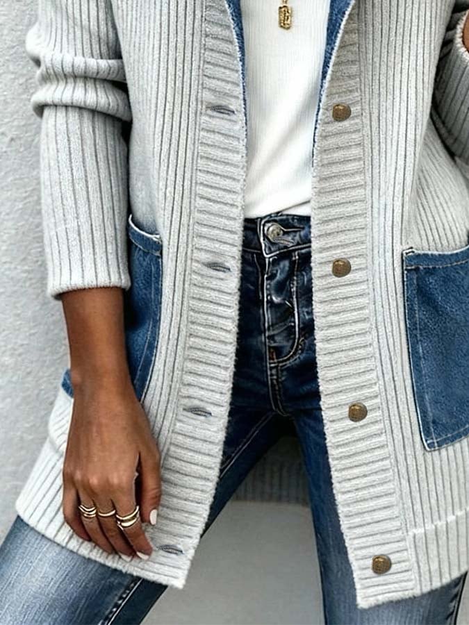 Winter Damen Hoodie-Jacke Denim Look warm & figurfreundlich