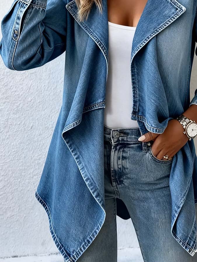 Winter Damen Denimjacke asymmetrisch – warmer Streetstyle