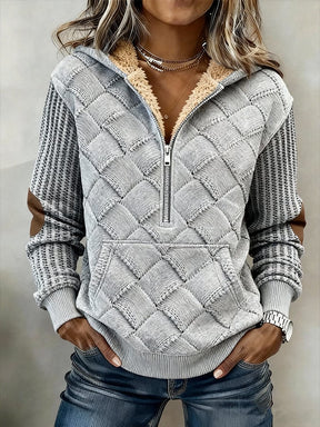 Damen Winter Sweatshirt grau mit Teddyfleece Kragen warm