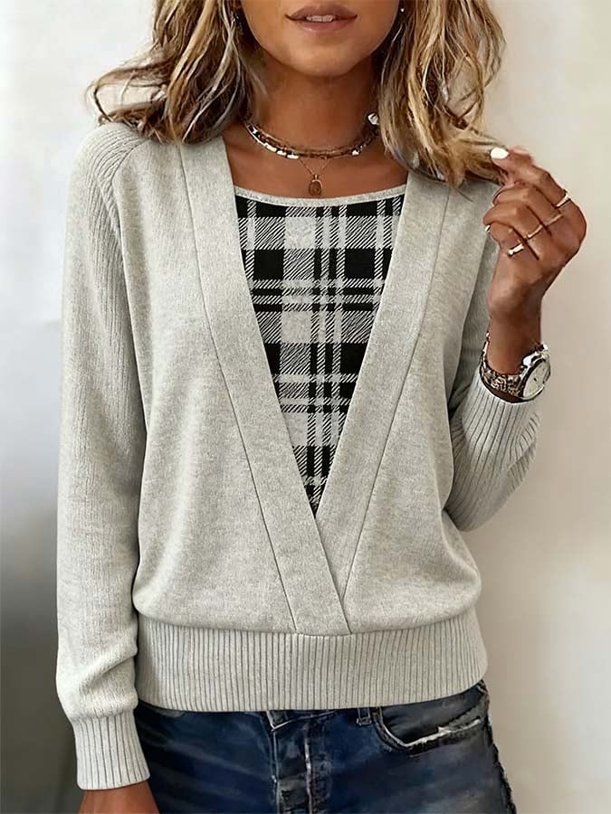 Herbst-Highlight: Grey Plaid Long Sleeve Top - Ihr stilvoller Allrounder