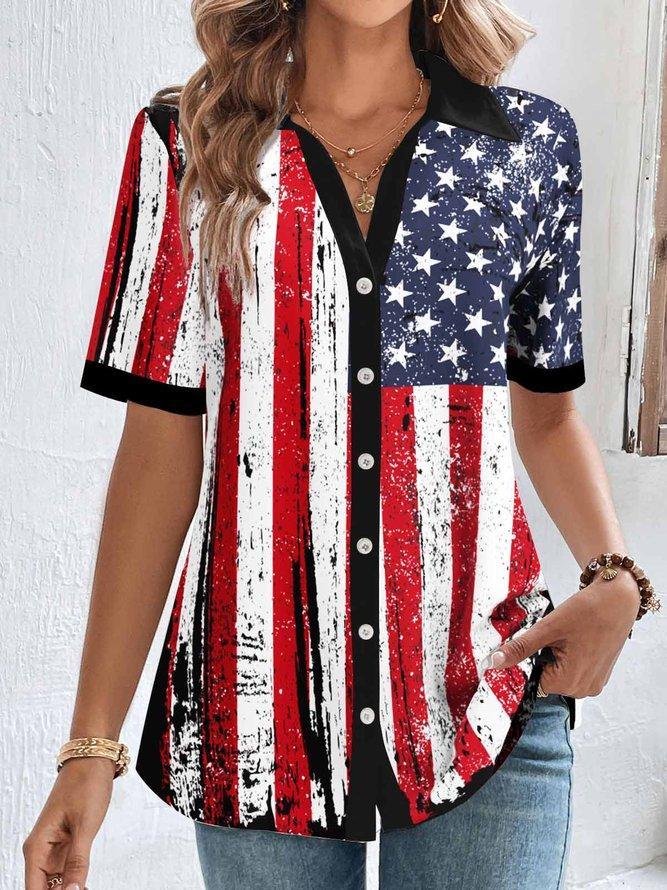 Winter USA Flaggen Shirt – Warmes Layering Top gestreift