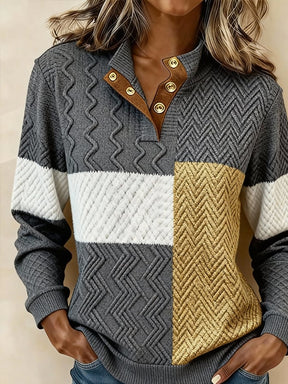 Winter Sweatshirt Damen Color Block Steppoptik warm elegant