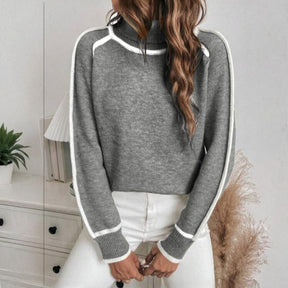 Stilvoller Grey Color Block Long Sleeve Sweater - Perfekt für den Herbstsbeginn
