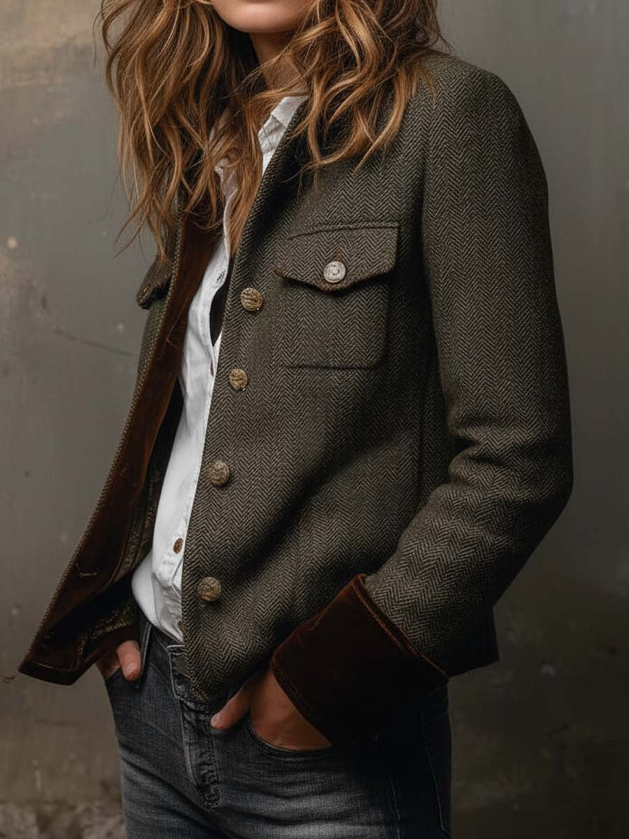 Elegante olivgrüne Winterjacke Damen tailliert smart-casual
