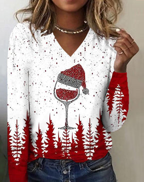 Weihnachtliches Wine-Lover Longsleeve Top für Winterpartys