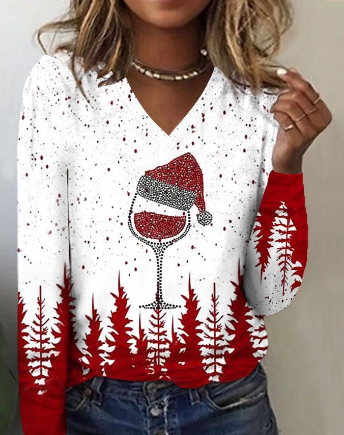 Weihnachtliches Wine-Lover Longsleeve Top für Winterpartys