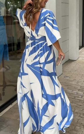 Blue Print 3/4 Sleeve Maxi Kleid - Stilvolle Eleganz für den Herbst