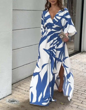 Blue Print 3/4 Sleeve Maxi Kleid - Stilvolle Eleganz für den Herbst