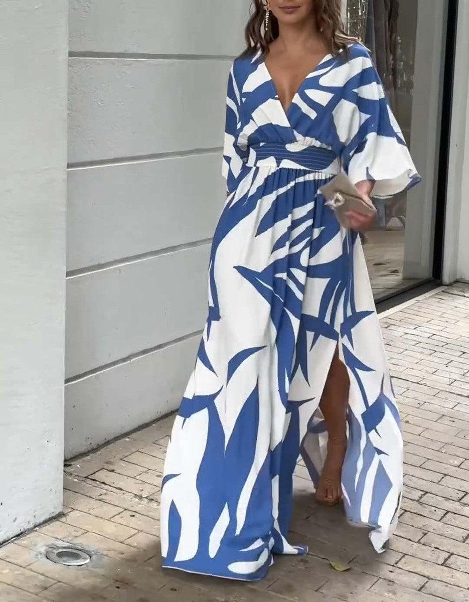 Blue Print 3/4 Sleeve Maxi Kleid - Stilvolle Eleganz für den Herbst