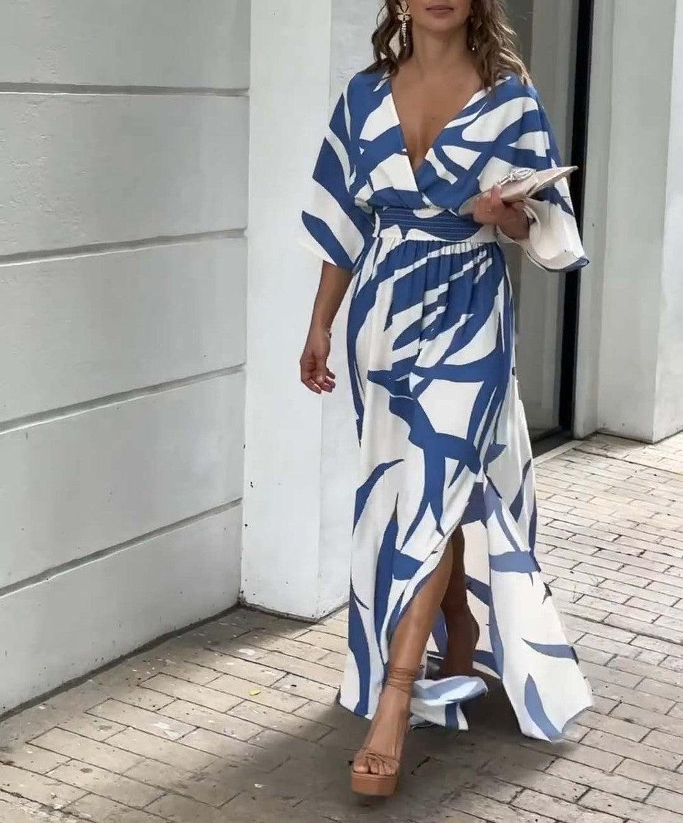 Blue Print 3/4 Sleeve Maxi Kleid - Stilvolle Eleganz für den Herbst