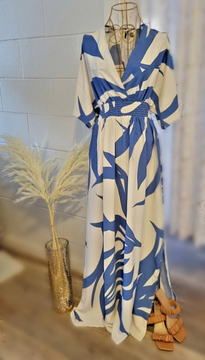 Blue Print 3/4 Sleeve Maxi Kleid - Stilvolle Eleganz für den Herbst